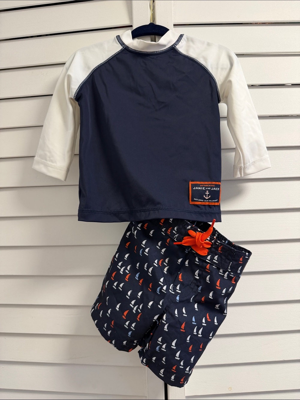NWT Janie and Jack Baby Boy Rash Guard Swim Trunks Set 3-6M Nautical Sailboat